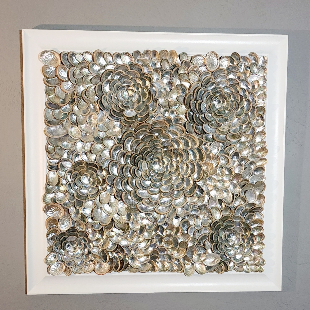29" x 29" HANDMADE FRAMED ABALONE SHELL ARTWORK